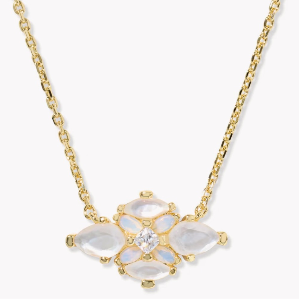 kendra scott abbie gold neutral mix crystal short pendant necklace